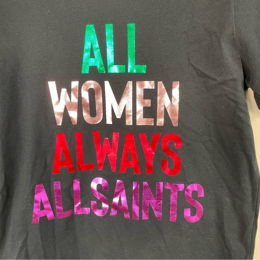 NWT All Saints Black ‘All Women Always All Saints” T-Shirt - Picture 8 of 8